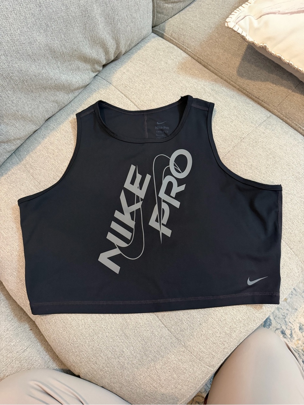 Nike Dri Fit Black Crop Tank with Gray Nike Pro Logo